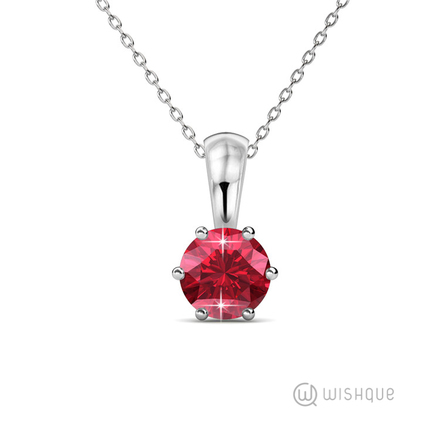 Ruby Birthstone Pendant With Swarovski Crystals White-Gold Plated