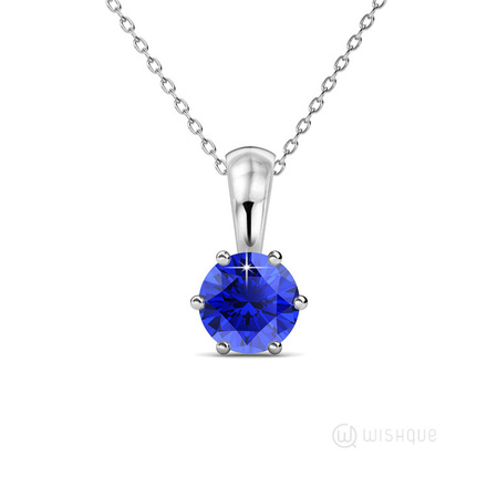 Sapphire Birthstone Pendant With Swarovski Crystals White-Gold Plated