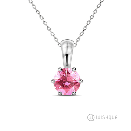 Pink Tourmaline Birthstone Pendant With Cloe Crystals White-Gold Plated
