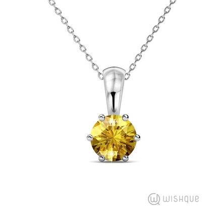 Citrine Birthstone Pendant With Cloe Crystals White-Gold Plated