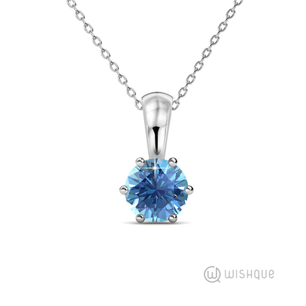 Blue Topaz Birthstone Pendant With Cloe Crystals White-Gold Plated