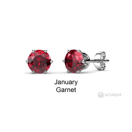 Garnet Birthstone Earrings With Cloe Crystals White-Gold Plated