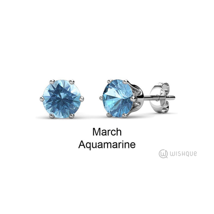 Aquamarine Birthstone Earrings  With Cloe Crystals White-Gold Plated