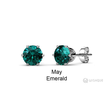 Emerald Birthstone Earrings With Swarovski Crystals White-Gold Plated