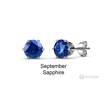 Sapphire Birthstone Earrings With Swarovski Crystals White-Gold Plated