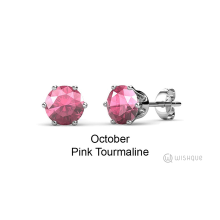 Pink Tourmaline Birthstone Earrings With Cloe Crystals White-Gold Plated