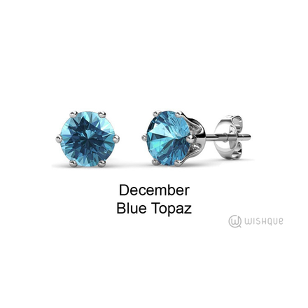Blue Topaz Birthstone Earrings With Swarovski Crystals White-Gold Plated