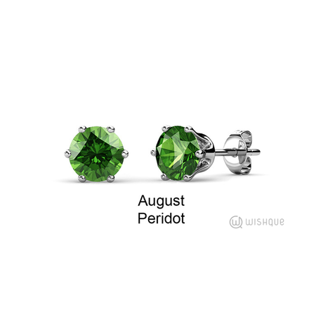 Peridot Birthstone Earrings With Swarovski Crystals White-Gold Plated