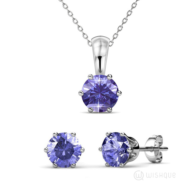 Amethyst Birthstone Pendant And Earrings With Cloe Crystals Cloe