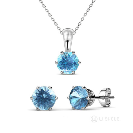 Aquamarine Birthstone Pendant And Earrings Set With Swarovski Crystals