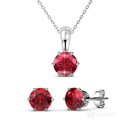 Ruby Birthstone Pendant And Earrings Set With Swarovski Crystals