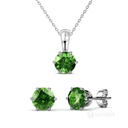 Peridot Birthstone Pendant And Earrings Set With Swarovski Crystals