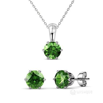 Peridot Birthstone Pendant And Earrings Set With Cloe Crystals