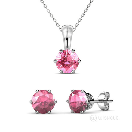 Pink Tourmaline Birthstone Pendant And Earrings Set With Cloe Crystals