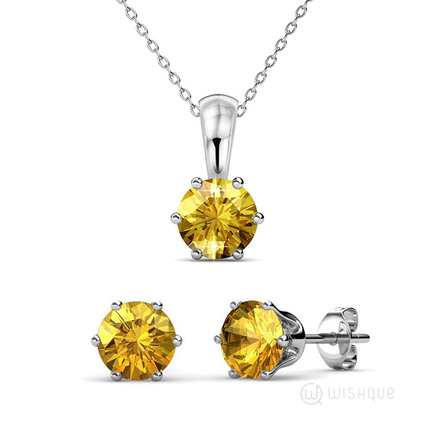 Citrine Birthstone Pendant And Earrings Set With Swarovski Crystals