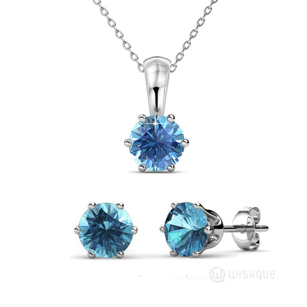 Blue Topaz Birthstone Pendant And Earings Set With Swarovski Crystals