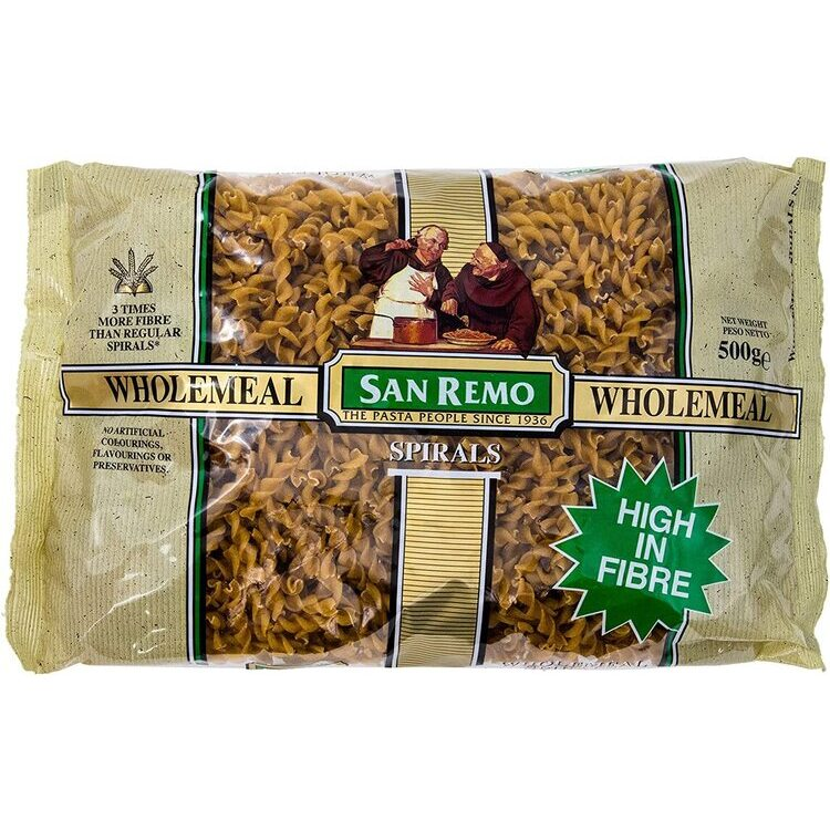 San Remo Pasta Whole Meal Spirals No.131 500g Pasta, Rice & Grains