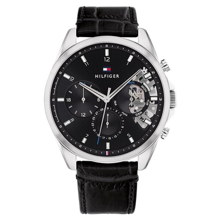Tommy Hilfiger Black Leather Men's Multi-function Watch 1710449