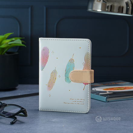 Feathered Beige Magnetic Snap PU Leather Cover Handbook