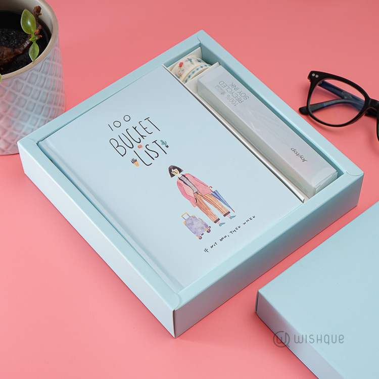 100 Bucket List Journal Diary Stationery Set Blue Notebooks