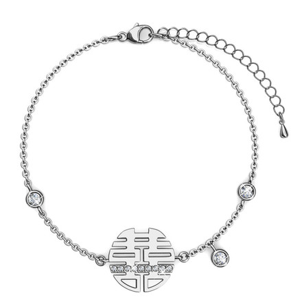 Carved Studs Bracelet With Cloe Crystals White-Gold Plated