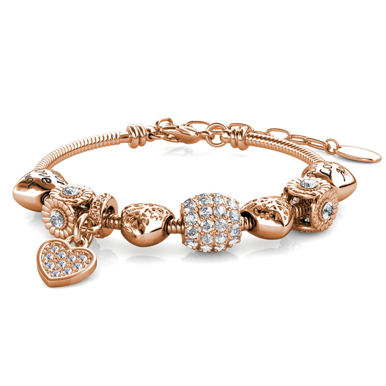 Stone Studded Charm Bracelet With Swarovski Crystals Rose-Gold Plated