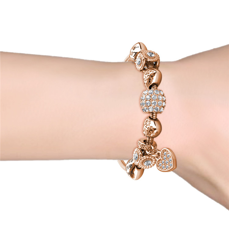 Stone Studded Charm Bracelet With Swarovski Crystals Rose-Gold Plated
