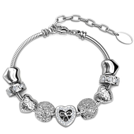 Isabella Charm Bracelet With Cloe Crystals White-Gold Plated