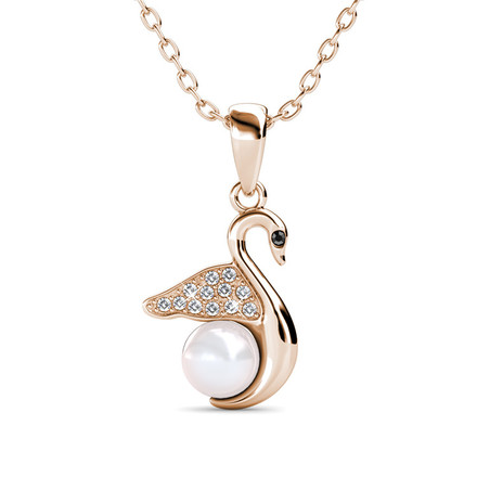 Swan Pearl Pendant With Cloe Crystals Rose-Gold Plated