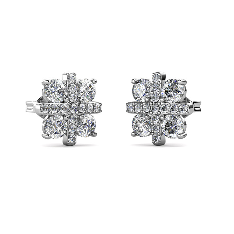 Sparkle Stone Earrings With Cloe Crystals White-Gold Plated Cloe