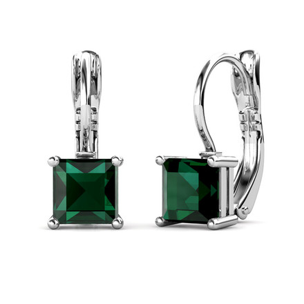 Emerald Cut Hoop Earrings With Swarovski Crystals White-Gold Plated