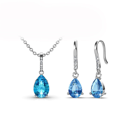 Water Drop Pendant And Earrings Set With Swarovski Crystals White-Gold Plated