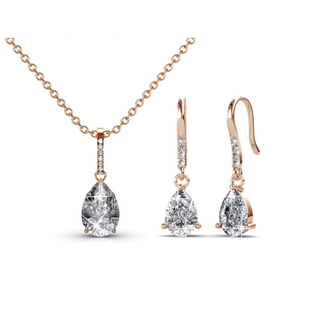 Snowy Drop Pendant And Earrings Set With Cloe Crystals Rose-Gold Plated