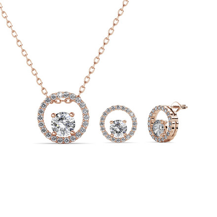 Berlin Round Pendant And Earrings Set With Swarovski Crystals Rose-Gold Plated