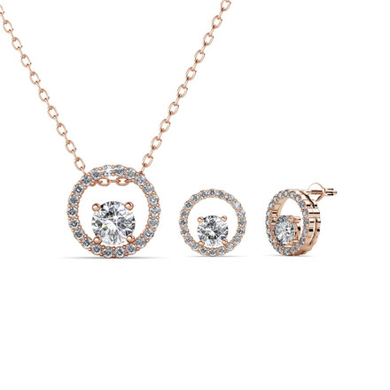 Berlin Round Pendant And Earrings Set With Cloe Crystals Rose-Gold Plated