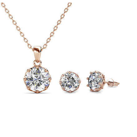 Solitaire Pendant And Earrings Set With Swarovski Crystals Rose-Gold Plated