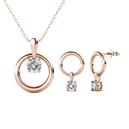 Octavia Pendant And Earrings Set With Cloe Crystals Rose-Gold Plated