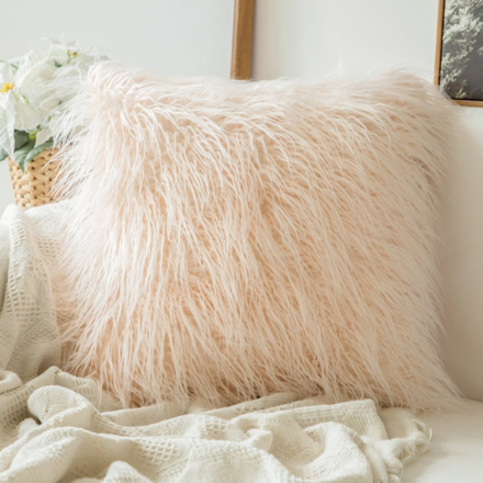 Modern Fur Wool Cushion Soft Pink
