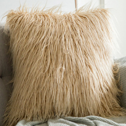 Modern Fur Wool Cushion Light Brown
