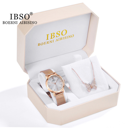 IBSO Ladies Quartz Rose Gold Watch And Butterfly Jewelry Gift Set 3630