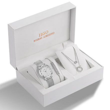 IBSO Ladies Quartz Sparkling Silver Watch And Jewelry Gift Set 3623