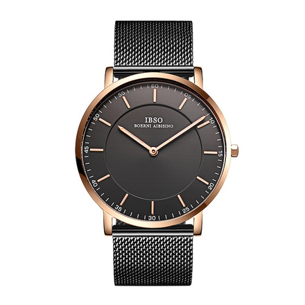 IBSO Men's Quartz Black & Bronze Stainless Steel Mesh Watch 2313G-Black & Bronze