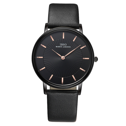 IBSO Quartz Men's Dark Black Leather Watch 8610G