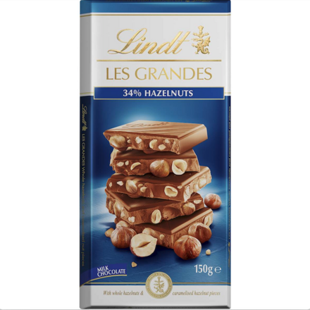 Lindt LES GRANDES Milk Hazelnut Chocolate 150g