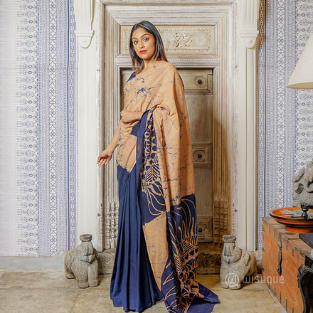 Wheat Colour Floral Print Cotton Batik Saree