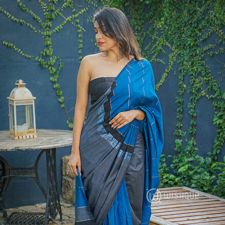 Blue and Gray Handloom Saree