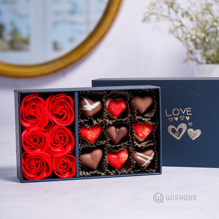 Chocolate Hearts Artificial Rose Gift Box