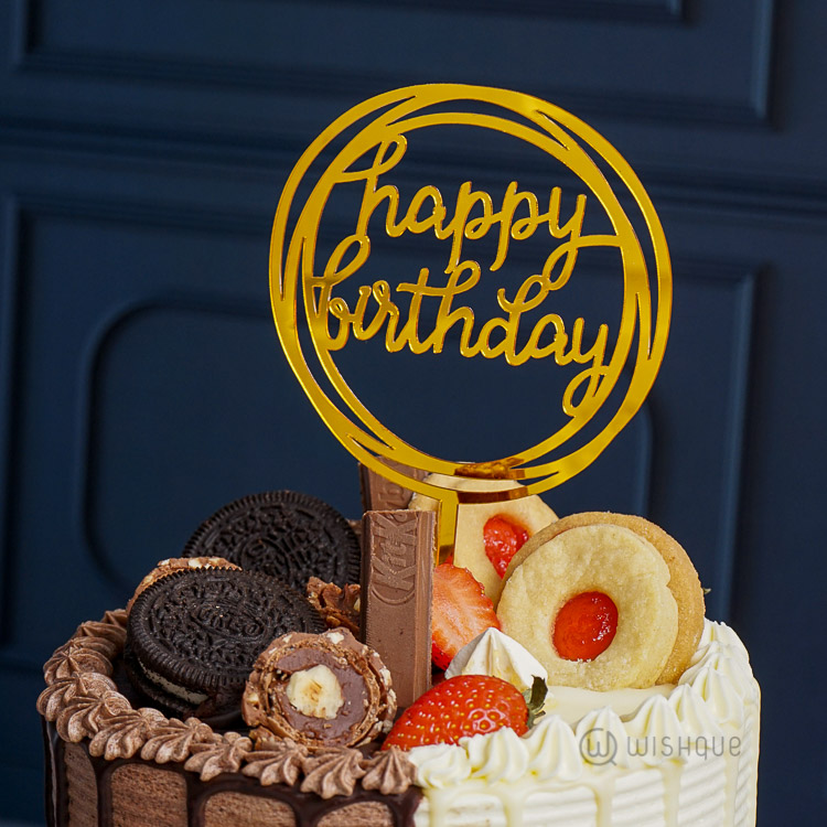 Acrylic Happy Birthday Cake Topper Gold - Circle - Cake Toppers | Wishque