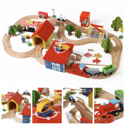 Kids Fun Railway Wooden Train & Railway 69 Pcs Set