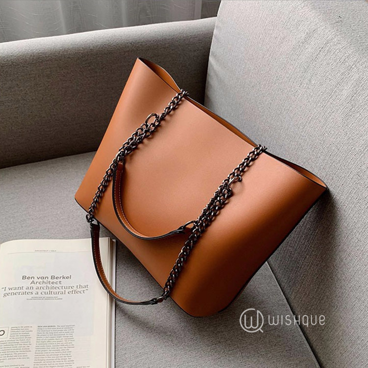 Pu Leather Shoulder Tote Bag Brown Wishque Sri Lanka's Premium